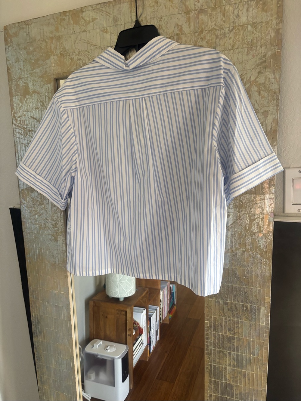 STAUD Light Blue and White Vertical Stripe Camp Shirt - Picture 2 of 2